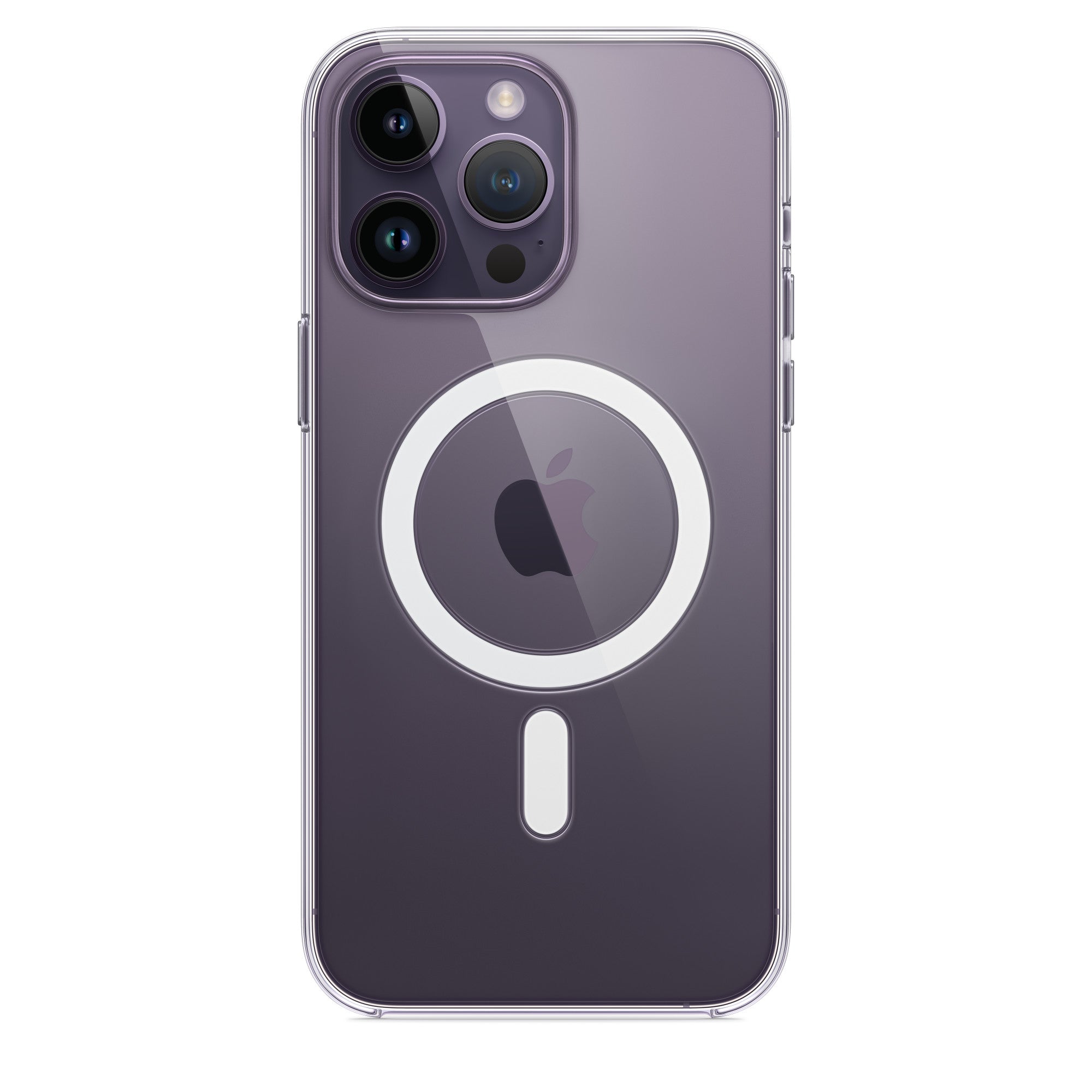 Transparent iPhone 14 Pro case showcasing its sleek design, allowing the original phone color to shine through while providing protection against scratches and impacts. The case features precise cutouts for easy access to buttons, ports, and camera.